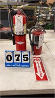 Lot of 2 Fire Extinguishers and Sign