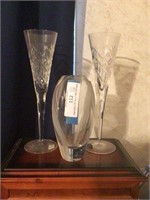 (2) Crystal Flutes & Heavy Crystal Vase
