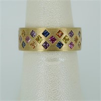 18Kt gold band with multi color sapphires