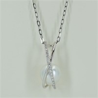 18kt gold 10mm pearl and diamond pendant