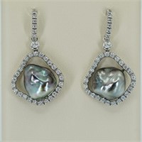 18kt pearl diamond hoop earrings
