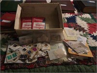 Box w/Assorted Postage Stamps & MORE