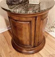 MARBLE TOP SIDE TABLE W/ DOOR 26" ROUND