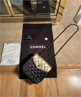 AUTHENTIC CHANEL BLACK AND GOLD BAG WITH