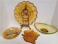 4 Gold Glass Pieces - One Is Carnival Glass