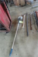 ROUND POINT SHOVEL, AXE, PRY BAR, DOUBLE SIDED AXE