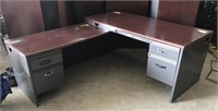 HON L-shaped desk with metal base 77.5” (left