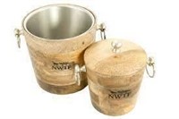 Mango Wood Set of 2 Bar Buckets - Wine Chiller &