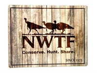 NWTF metal sign, three walking turkeys