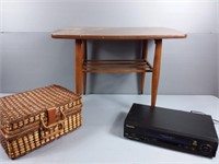 Panasonic VCR, Picnic Basket & Vintage Table