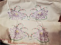 set of 2 Embroidery Pillowcases, Crochet Ends NICE