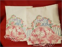 set of 2 Embroidery Pillowcases, Crochet Dress