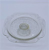 VINTAGE EMBOSSED CLEAR GLASS CAKE PEDESTAL