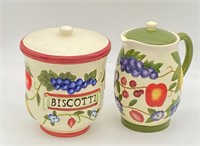 HAND PAINTED FOR NONNI'S BISCOTTI JAR AND PITCHER