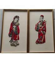 Pr Of 19th C Chinese Silk & Embroidery Figures Fr