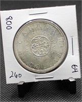 1964 Quebec Silver Dollar 80% Silver $1