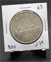 1963 Canadian Voyageur Dollar 80% Silver $1