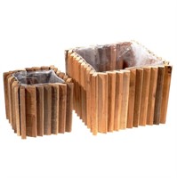 Square Domino Wood Blocks Planter With Liner,2 Set