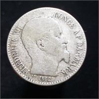 1862 Danish West Indies 10 Cents - Silver - 140k