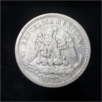 1877 Ho-F Mexico 25 Centavos - Silver - RARE!
