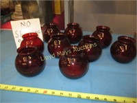 9pc Vintage Ruby Glass Globe Vases