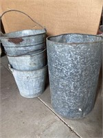 Assortment of used galvanized buckets