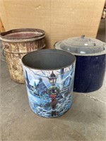 Old metal bucket, enamel canner with lid, old tin