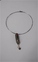 Silver wire choker with art glass pendant