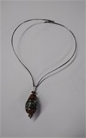 Silver wire choker with art glass pendant