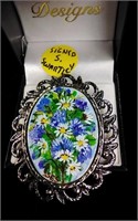 Hand Painted Flower Pin By S.E. Swartley