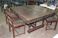 Table and 4 Chairs Antique Hand Carved  Approx.
