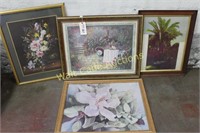 Framed Wall Art lot of 4 Floral Themed