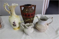 Pitcher lot of 4 - 3 Cream Colored and 1 Mosaic