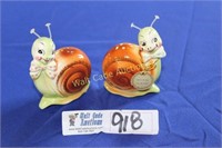 Snappy The Snail Salt and Pepper Shakers Vintage