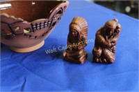 Salt and Pepper Shakers Indians with Indian Bowl