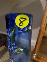 COBALT 15" PAINTED VASE SIGNED NANCY