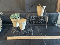 metal plant stand and pots