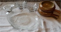 Glass platter and soup bowls