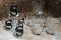 On the Rocks glasses, (4) "S" initial & (6) clear