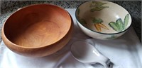 Wood bowl, vegetable bowl (crazing), spoon rest.
