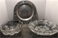 Glass Bowls and Pewter Plate