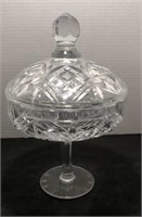 Etched Glass, Compote Candy Dish 10” tall w/lid