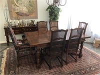 Large Oak Dining Room Table & 8 Chairs
