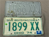 PAIR OF 1974 OHIO LICENSE PLATES W/75 STICKER