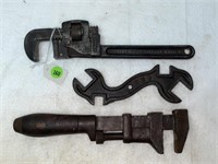 LOT OF 3 ANTIQUE WRENCHES - 2 PIPE & PLOW WRENCH
