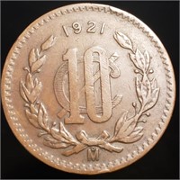 1921 Mexico 10 Centavos - Nice Key Date Coin