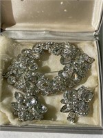 Antique Rhinestone Pin & Earrings Set