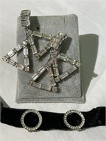 Vintage Clip on Rhinestone Earrings & 2 Pins