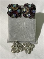 2 Pairs of Vintage Rhinestone Clip on Earrings