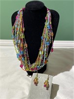 Beaded Glass Earrings & Necklace
